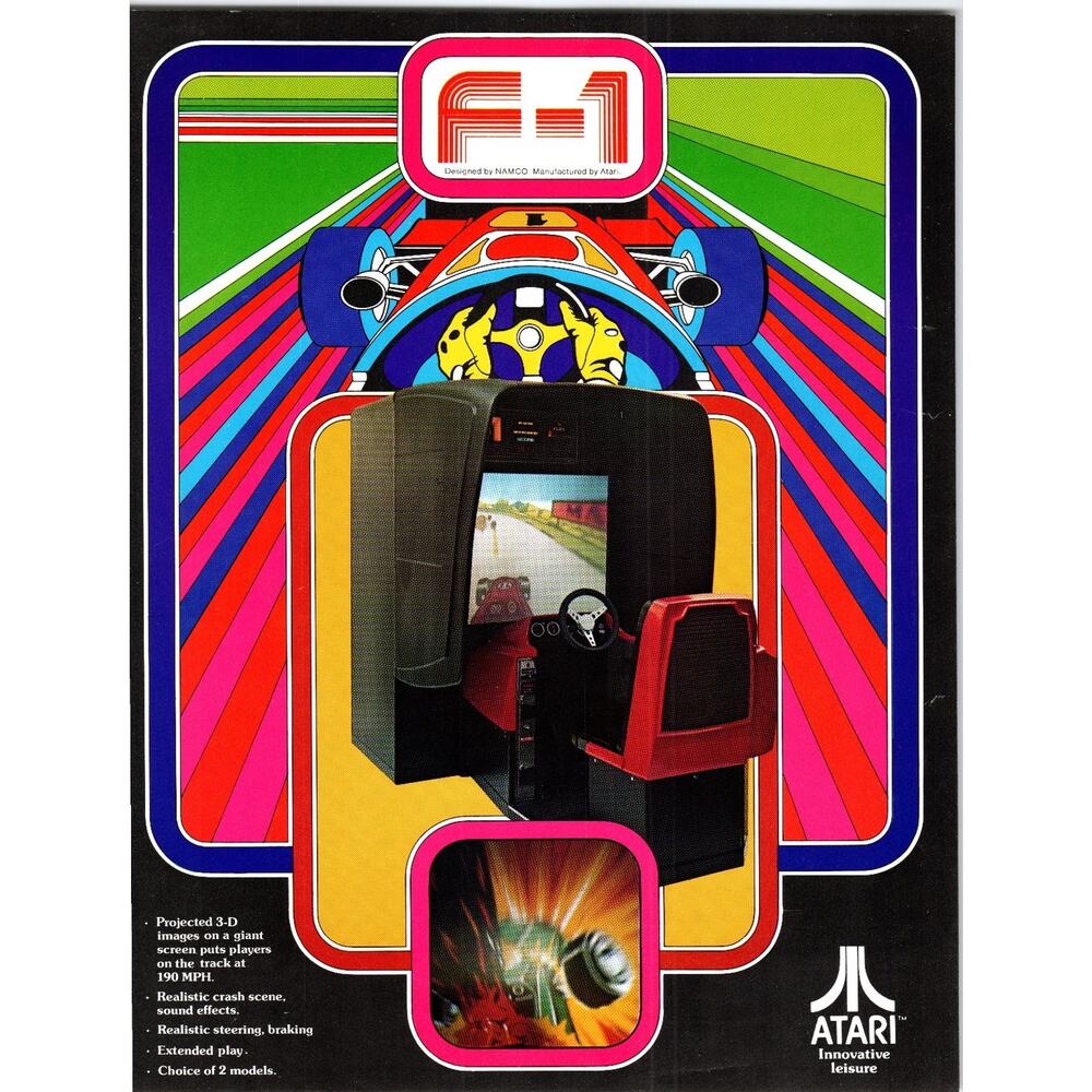 1976 Atari F-1 Arcade Racing Game Flyer Vintage Ephemera Namco